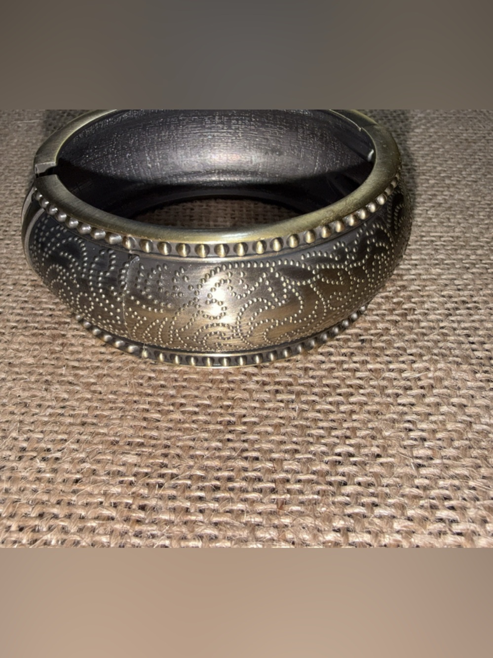 Etched Metal Bangle Bracelet in Antique Brass Tone Vintage